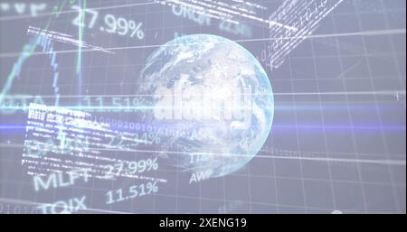 Image of trading board and multiples graphs with globe Stock Photo