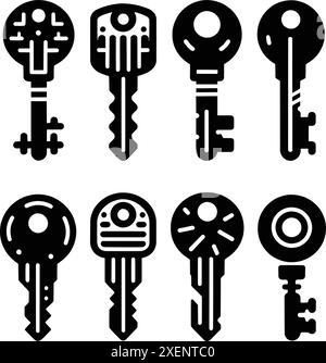 Different modern and antique key silhouettes flat vector illustration isolated on white background Stock Vector