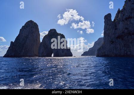 Faraglioni di Capri, rock formations by the island of Capri in the Campanian Archipelago, Italy Stock Photo