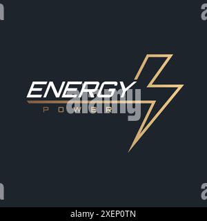 Thunderbolt Energy Power Logo design with modern and dynamic style of golden lightning symbol on dark background Stock Vector