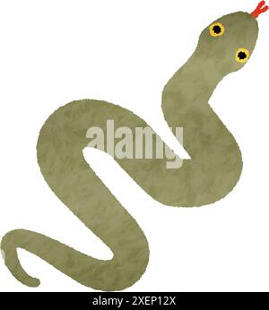 Japanese New Year's card material for the year of the snake 2025, hand-drawn rustic snake, Vector Illustration Stock Vector