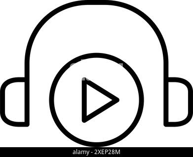 Headphones and play button. Audio playback control. Pixel perfect vector icon Stock Vector