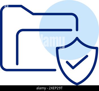 File folder, checkmark and shield. Data checked by antivirus. Pixel perfect, editable stroke icon Stock Vector