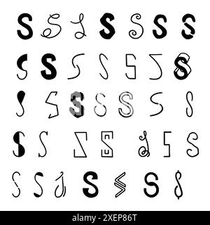 Set of letters S in different styles. Hand drawn lettering. Stock Vector