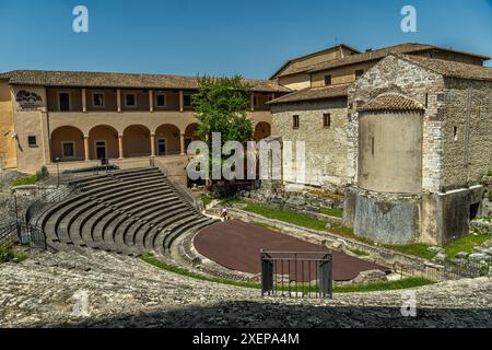 The remains of the 1st century Roman theatre. It is located within the monumental complex of Sant'Agata. Spoleto, Province of Perugia, Umbria, Europe Stock Photo