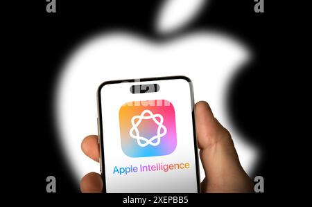 Apple Intelligence - newest AI software application displayed on iPhone Stock Photo