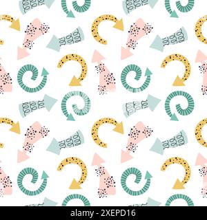Seamless pattern with colourful handdrawn arrows and dots. Stock Vector