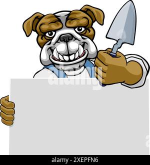 Bricklayer Bulldog Dog Trowel Tool Handyman Mascot Stock Vector