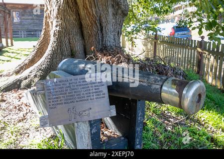 Wollombi historical museum, replica cannon used in the 1804 Viniga Hill battle, Vinegar Hill battle, New South Wales,Australia Stock Photo