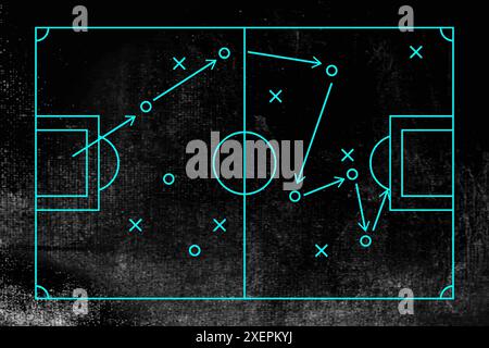 Soccer strategy football game tactical scheme drawing on chalkboard texture. Sport infographics. Stock Vector