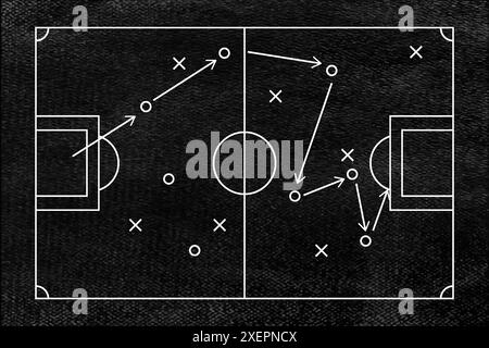 Soccer strategy football game tactical scheme drawing on chalkboard texture. Sport infographics. Stock Vector