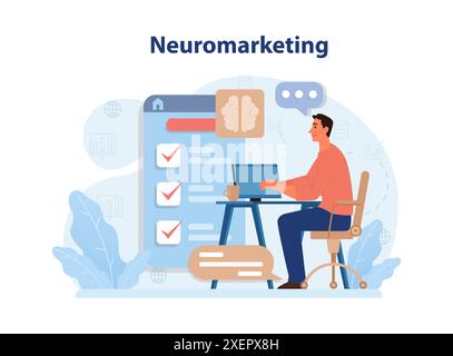 Neuromarketing. Marketing campaign based on customer behavior, targeted audience habit and psychology. Cognitive and emotional respond on advert. Flat vector illustration Stock Vector