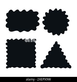 Wavy geometric frames. Hand drawn curvy doodle frames in circle, square, triangle shapes. Vector illustration Stock Vector