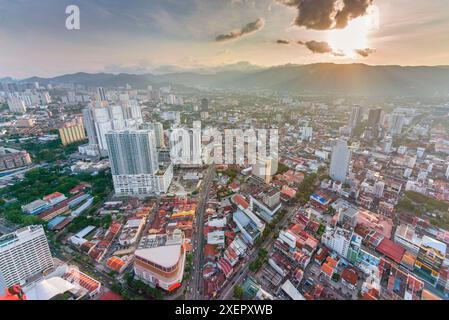 Stunning views of the city,downtown,looking southwest from the rooftop of George Town's tallest building and prominent landmark. Stock Photo