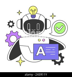 Prompt-engineering to a artificial neuron network. Artificial intelligence development. AI command to create a text or an image. Flat vector illustration Stock Vector