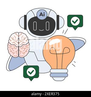 Impact of Artificial intelligence on business. AI-powered analytics and forecasting. Self-learning computing system processing big data. Flat vector illustration Stock Vector