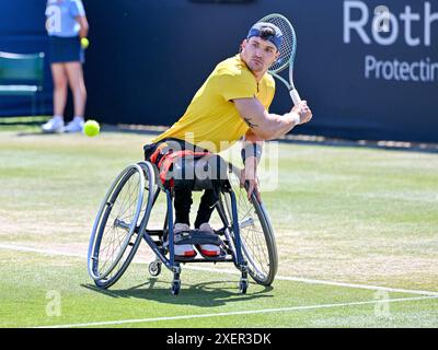 Eastbourne, UK. 29th June, 2024. Alfie HEWETT (GBR) beats Gustavo FERNANDEZ (ARG) (PIC) during the Rothesay International Tennis Tournament at Devonshire Park, Eastbourne, East Sussex, UK. Credit: LFP/Alamy Live News Stock Photo