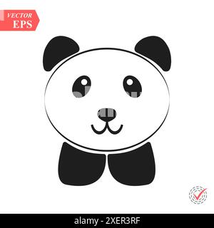 Face of smiling panda with fluffy ears. Print, logo, sketch. Vector illustration. eps Stock Vector