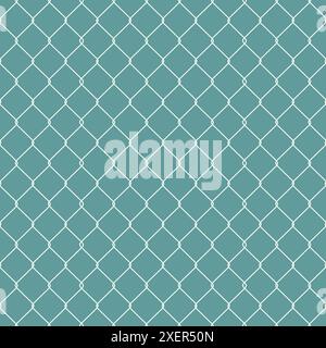 Metallic wired Fence seamless pattern isolated on blue background. Steel Wire Mesh. Vector Illustration Stock Vector