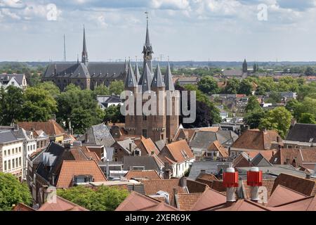 Aerial view from roof Grote kerk at medieval Sassenpoort of Dutch Hanseatic city Zwolle Stock Photo