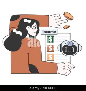 Impact of Artificial intelligence on business. AI-powered financial management and optimization. Accounting automation, financial audit and taxation. Flat vector illustration Stock Vector