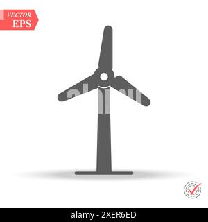 Wind energy turbine icon in black style isolated on white background. Bio and ecology symbol stock vector illustration. Stock Vector
