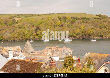 View of Marina and Fowey Estuary from Fowey, Cornwall, UK. Fowey (FOY ...