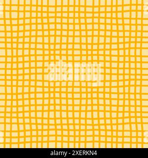 Vector hand drawn crayon checkered pattern. Grunge Doodle Plaid geometrical yellow orange white brush texture. pencil Crossing lines. Abstract pattern Stock Vector