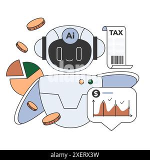 Impact of Artificial intelligence on business. AI-powered financial management and optimization. Accounting automation, financial audit and taxation. Flat vector illustration Stock Vector