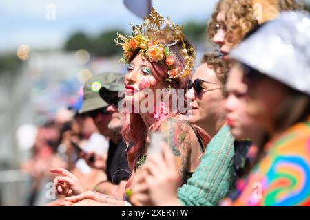 London, UK. 29 June 2024. Atmosphere on the second day of the Glastonbury Festival, at Worthy Farm in Somerset. Photo credit should read: Matt Crossick/Empics/Alamy Live News Stock Photo