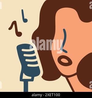 Girl singing a song with mic vector illustration. Stock Vector