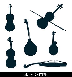 Vector illustration of violin silhouette collections on a white background. Stock Vector