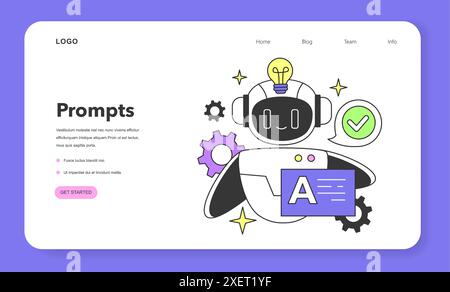 Prompt-engineering to a artificial neuron network web banner or landing page. Artificial intelligence development. AI command to create a text or an image. Flat vector illustration Stock Vector