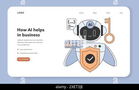 Access control system based on artificial intelligence web banner or landing page. Integrated control of verification, ai-based security software. Self-learning computing system. Vector illustration Stock Vector