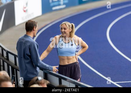 Manchester, United Kingdom, 29 June 2024, Pole Vault Women Final- CAUDERY Molly at the Manchester Regional Arena, Credit: Aaron Badkin/Alamy Live News Stock Photo