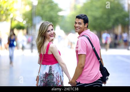 Couple shopping. Plaza de Gipuzkoa. San Sebastian. Donostia. Gipuzkoa. Basque Country. Spain. Stock Photo