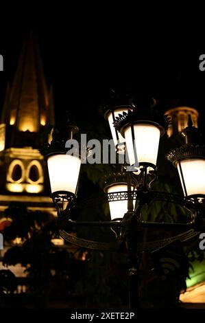 GUADALAJARA, JALISCO, MEXICO: Vintage street lamps near Catedral Metropolitana de Guadalajara (Metropolitan Cathedral of Guadalajara). Stock Photo