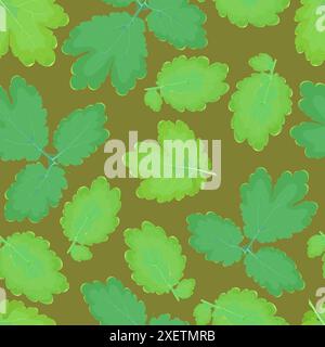 Seamless pattern of green celandine leaves on a dark background Stock Vector