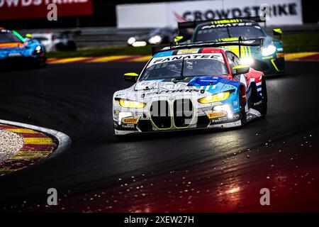 Stavelot, Belgique. 29th June, 2024. 46 MARCIELLO Raffaele (che), MARTIN Maxime (bel), ROSSI Valentino (ita), BMW M4 GT3, action during the 2024 CrowdStrike 24 Hours of Spa, 2nd race of the 2024 GT World Challenge Europe Endurance Cup, from June 26 to 30, 2024 on Circuit de Spa-Francorchamps, in Stavelot, Belgium - Photo Damien Saulnier/DPPI Credit: DPPI Media/Alamy Live News Stock Photo