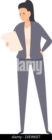 Businesswoman reading document, executive analyzing report, office worker holding paper illustration Stock Vector