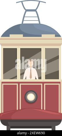 Tram driver looking out of front window driving a red tram Stock Vector