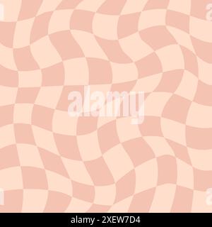 Distorted checkered pattern. Groovy retro hippie seamless pattern. Retro style psychedelic Trendy 70s style. Trippy checkerboard Vintage background. Distorted geometric pattern. Abstract monochrome. Stock Vector
