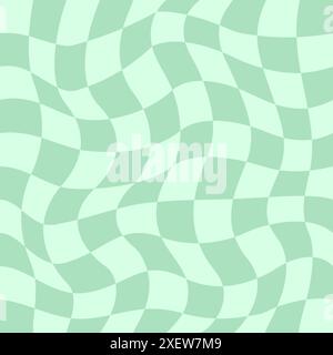 Distorted checkered pattern. Groovy retro hippie seamless pattern. Retro style psychedelic Trendy 70s style. Trippy checkerboard Vintage background. Distorted geometric pattern. Abstract monochrome. Stock Vector
