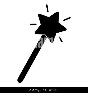 Black silhouette of magic wand with sparkling star on top, glyph icon flat vector illustration Stock Vector