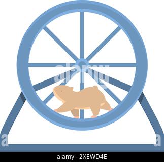 Cute hamster running on blue wheel, hamster wheel toy for domestic animal Stock Vector