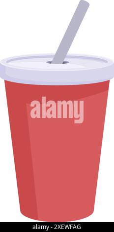 Red paper cup holding soda with drinking straw refreshing beverage Stock Vector