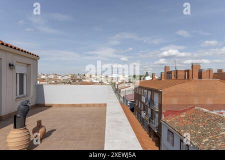 You can use lanterns, ceiling lights, floor lamps or spotlights to illuminate different areas of the terrace Stock Photo