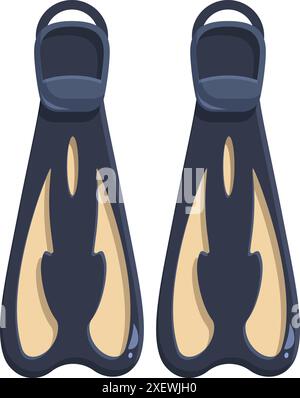 Cartoon style illustration of a pair of diving flippers standing upright on white background Stock Vector
