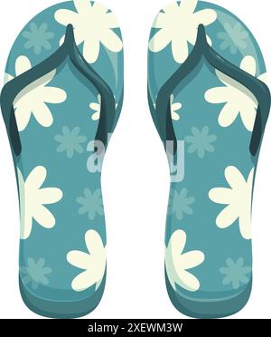Turquoise flip flops with white floral pattern isolating on white background Stock Vector