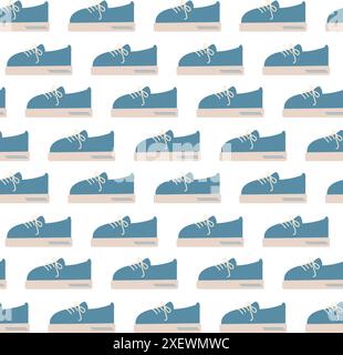 Lace up sneakers in cartoon style Seamless pattern in trendy soft blue. Abstract background texture. Vector Isolate EPS. Wrapping, wallpaper or web, cards, poster, banner, label, price design concept Stock Vector